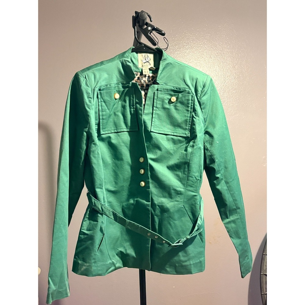 Alice's Pig Emerald Green, Leopard Print Liner, Fitted Jacket Sz 10